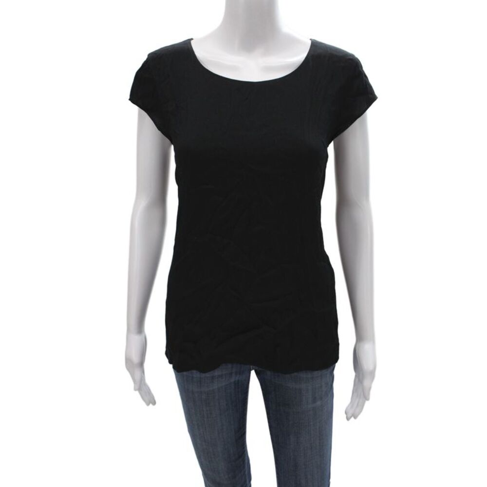 Wilfred Free Women Black Scoop Neck Basic T-Shirt Rayon Short Sleeve Size M